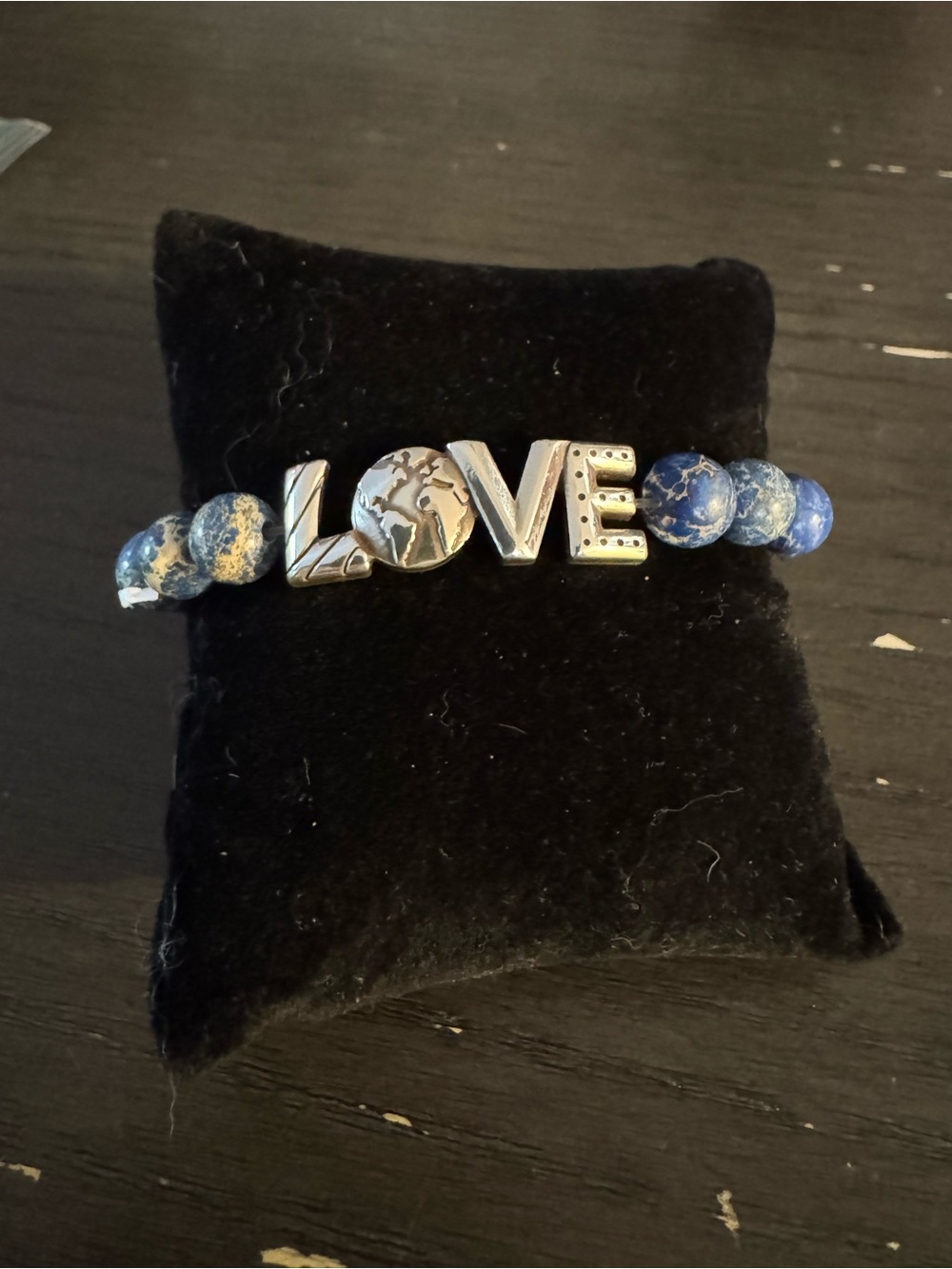 Brighton LOVE earth retired Blue Beaded Stretch Bracelet